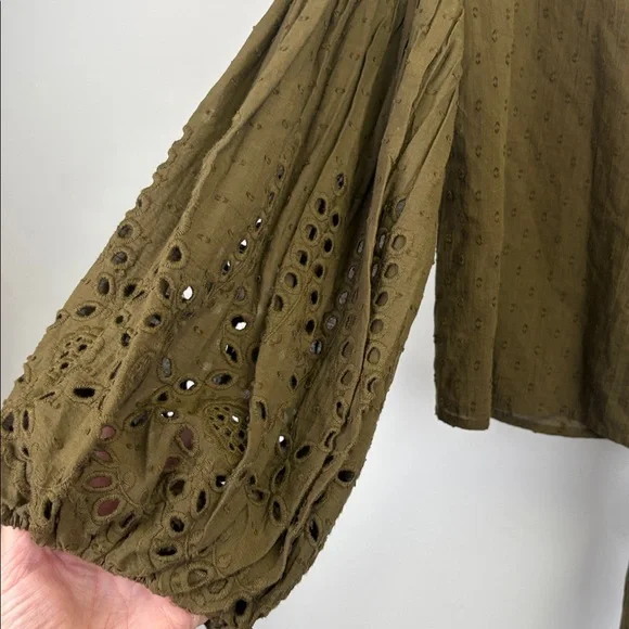 NEW Lovestitch Boho Front Tie V-Neck Long Sleeve Top Womens Size S Olive NWT - Picture 8 of 9